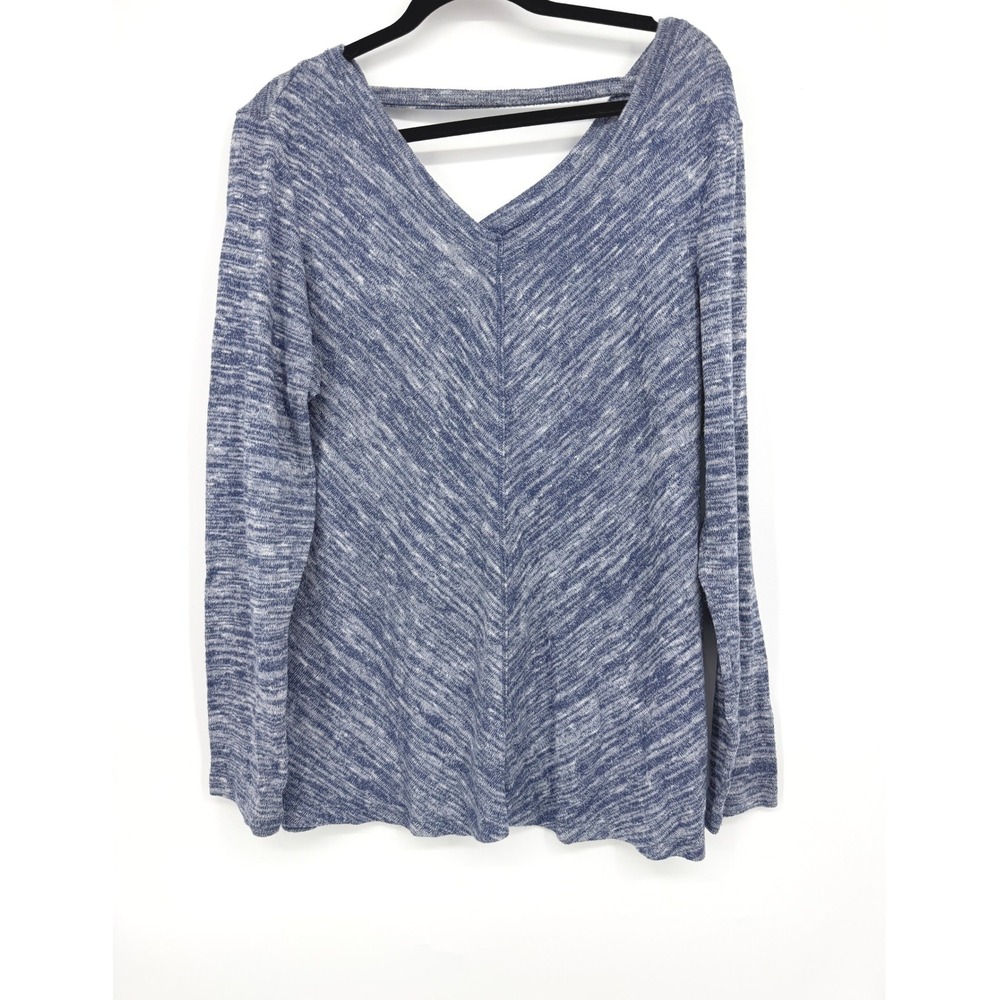 Harmony & Balance Blue Space Dye V-Neck Long Sleeve Strappy Back Top Medium